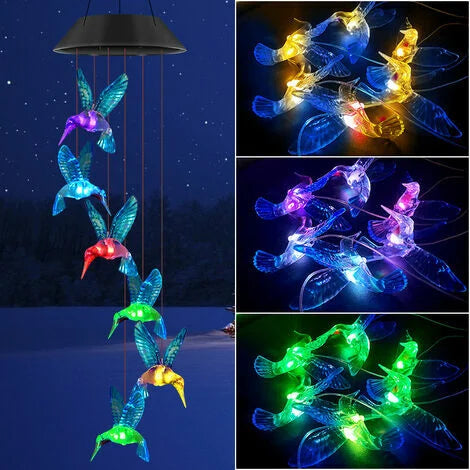 Solar powered lamp colored Hummingbirds